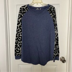 Aifer Blue with Leopard Print Long Sleeves Top